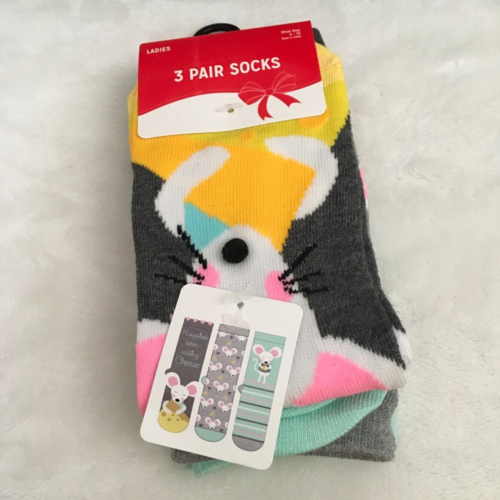 Ladies Socks Mouse Cheese 3 Pair Novelty Socks NWT